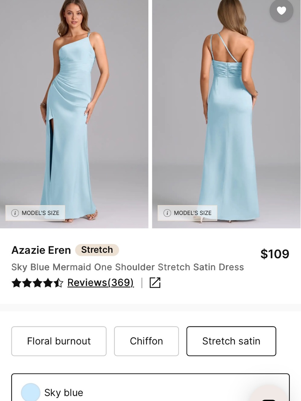 Azazie Sky Blue One-Shoulder Stretch Satin Gown